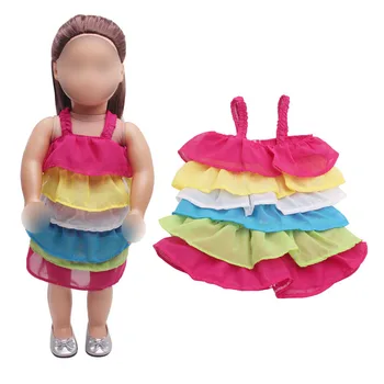 

18 inch Girls doll dress Rainbow halter cake skirt American new born clothes Baby toys fit 43 cm baby accessories c359