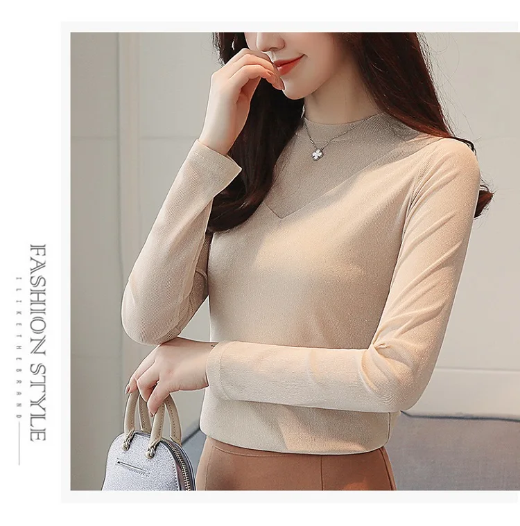 Корейский сплошной сетчатый топ Для женщин флис толстый выдалбливают Для женщин футболка Топы дна рубашки Осенне-зимнее пальто женская