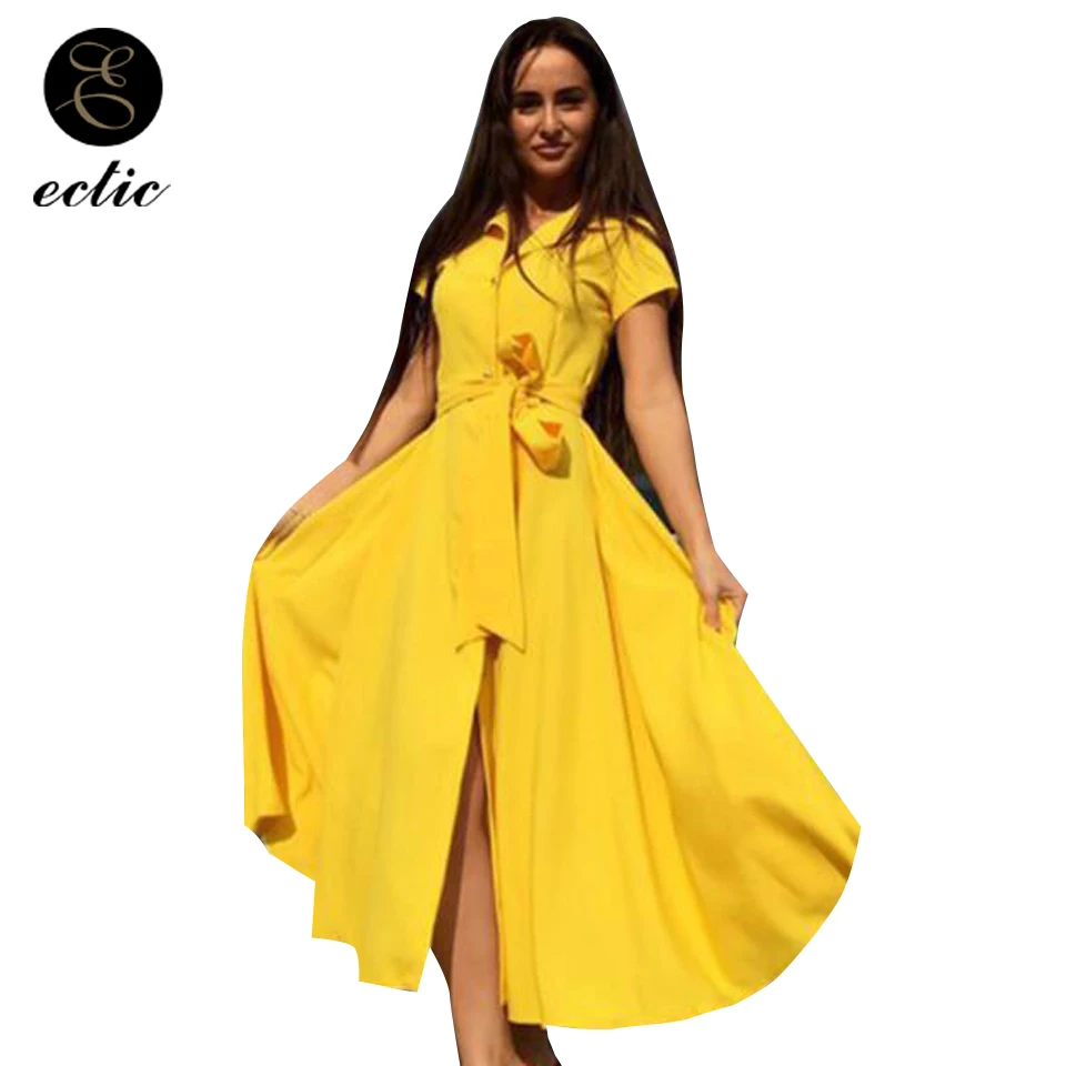 

Designer Dresses Runway 2019 High Quality Sukienka Casual Robe Femme Ete Knot Front Button Up Maxi Dress Elegant A Line Women