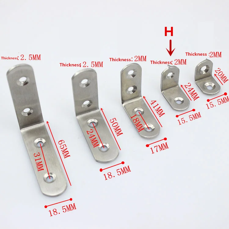 Fengye 10 шт. угловые кронштейны из нержавеющей стали защитные крепежи, угловая поддерживающая стойка, мебельная фурнитура - Цвет: H 24x24x15mm