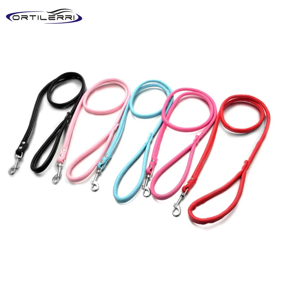Ortilerri PU Leather Solid Color Pet Cat Puppy Dogs Leash Long Smooth