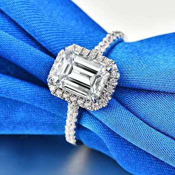 

925 Sterling Silver Ring for Woman 2ct Carat Square 5A High Quality NSCD CZ Engagement Rings Luxurious Bride Jewelry