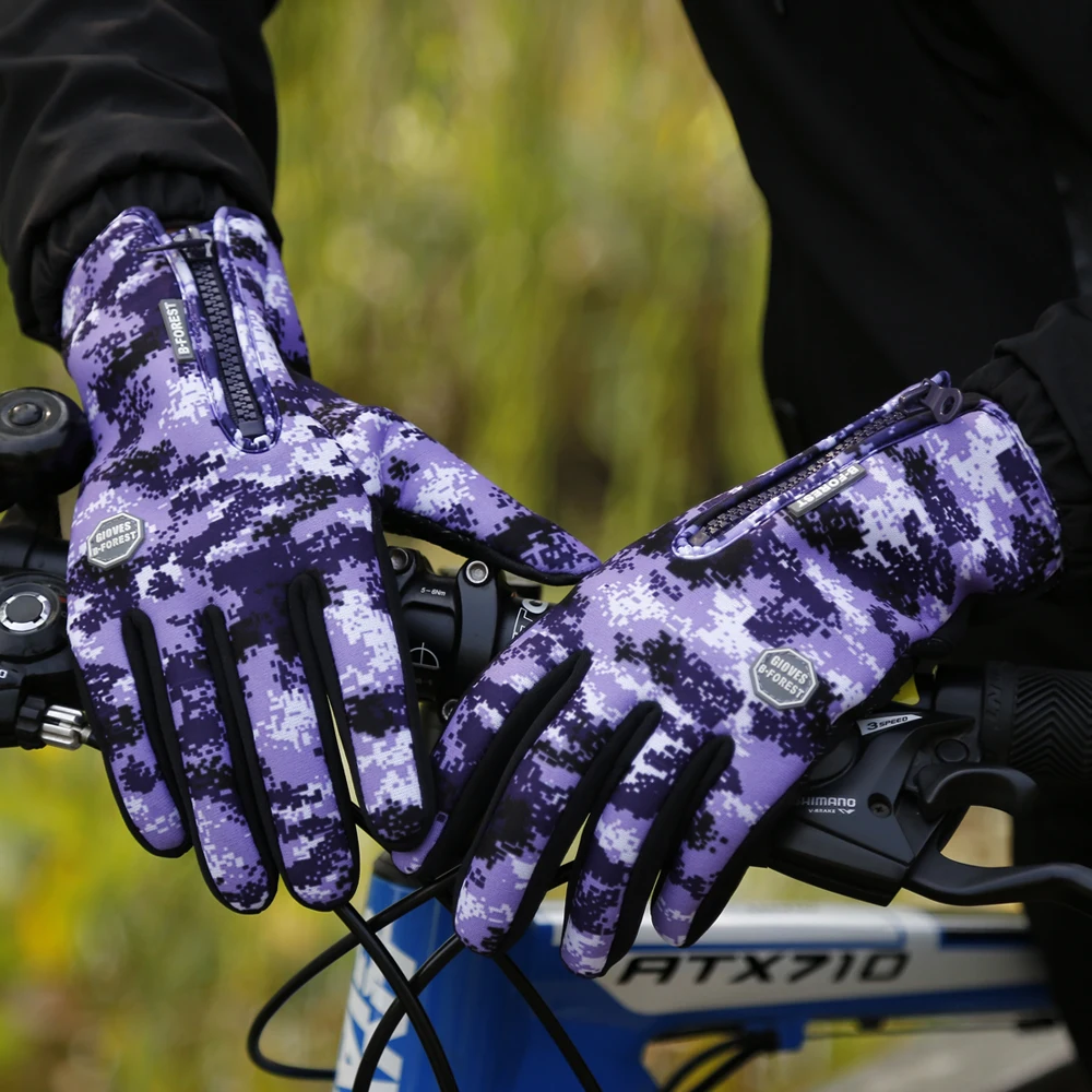 Камуфляжные Водонепроницаемые зимние теплые перчатки, ветрозащитные уличные перчатки, утолщенные теплые варежки, перчатки для сенсорного экрана, мужские перчатки для велоспорта унисекс