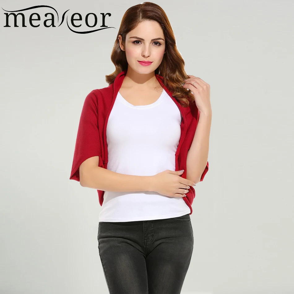 Meaneor Brand Women Short Cardigan 2017 Spring Summer Sleeve Casual V-Neck Batwing Open Front Solid Knit Coat |
