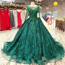 Зеленое, с длинным рукавом свадебные платья кружевной вырез лодочкой отделка бисером на заказ Вышивка Кружева бисером высокого качества Свадебные платья