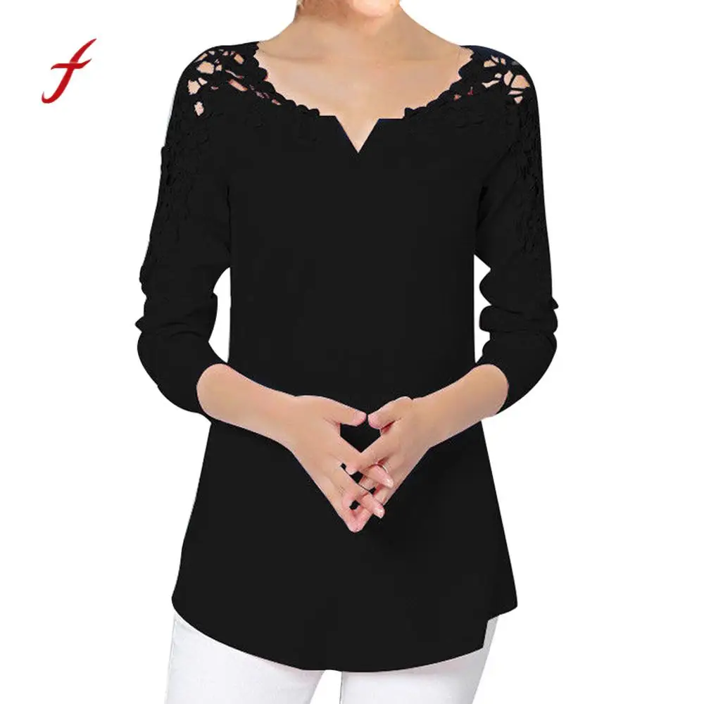 

Feitong Plus Size Sexy Women Blouse 2018 Autumn Solid Lace Blouse Ladies Fashion Casual Shirt For Women Camisa Feminina /PY