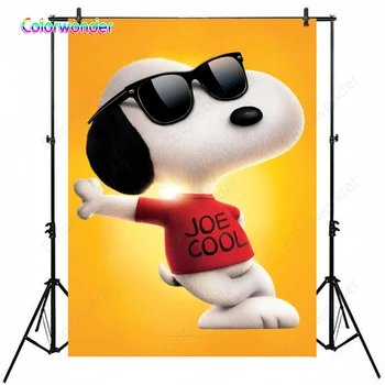 

Cartoon Character Photography Background White Dog with Black Sunglasses Wearing the Red T-shirt Yellow Birthday Party Backdrops
