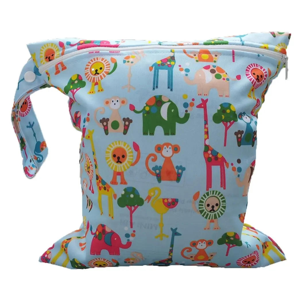 diapers Bag washable sealed zips (Multi Animal Pattern Light Blue)in