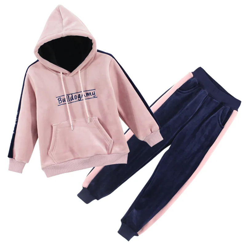 Goede 2018 Nieuwe Herfst Winter Jurk Koreaanse kinderen Pak Gouden Fleece tweedelige, medium en Grote Meisjes Pak een Haar Subs