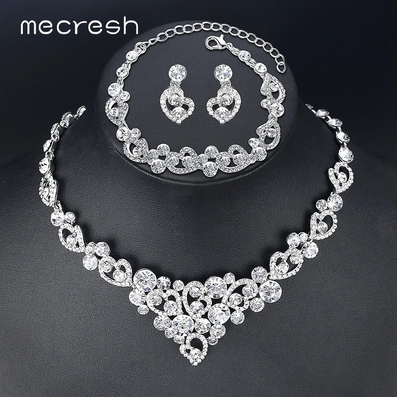 Mecresh Crystal Bridal Sieraden Sets Hart Vorm Bruiloft Ketting Oorbellen Afrikaanse Kralen