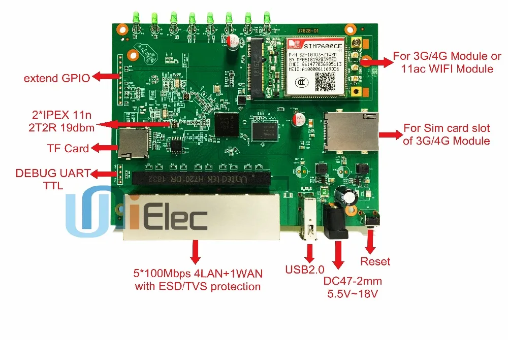 MTK MT7628 2.4G 2T2R AP Router WIFI OpenWrt MT7612 MT7615 MT7628 Chipset PCBA  ODM OEM Low Cost Custom Sim Card Board