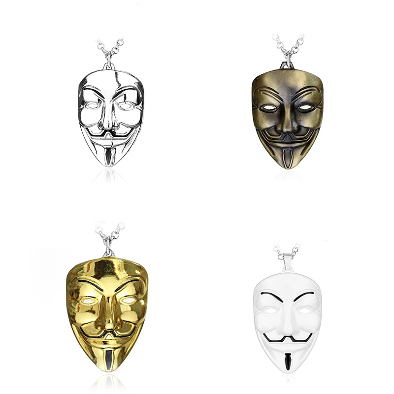 

Movie Jewelry Necklace V for Vendetta Anonymous Mask Exaggerated Hacker Mask Pendant Necklaces For Men And Women