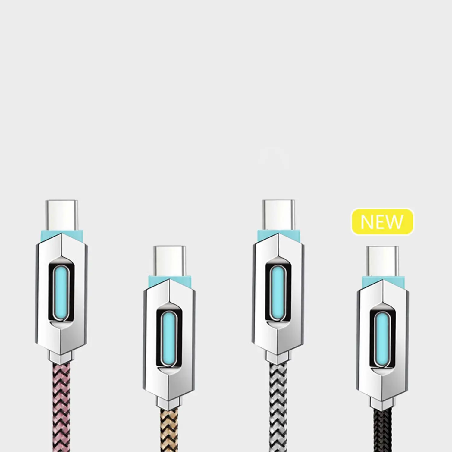 الزنك سبائك USB كابل LED ضوء شاحن مزامنة بيانات ل البرق مايكرو USB نوع-C سريع شحن الطاقة الكابلات دائم النايلون مضفر