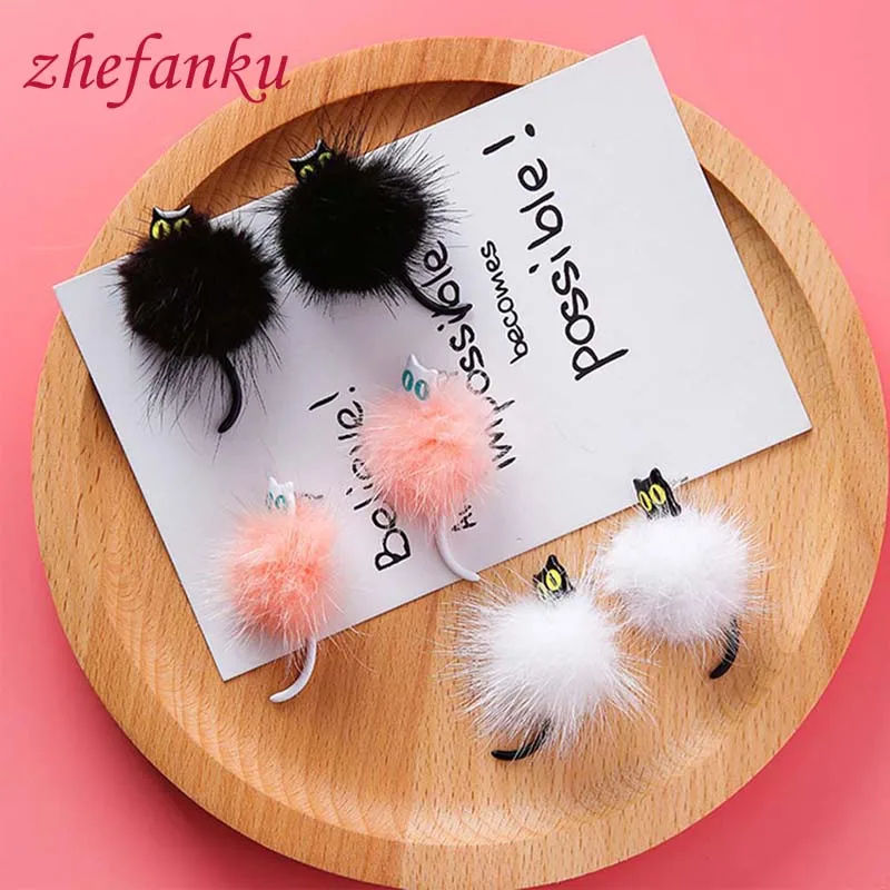 

2017 New Trendy Fashion Sweet Stud Earrings Jewelry Gift Cute Fur Ball 3D Cat Earrings For Women Fashion Sweet