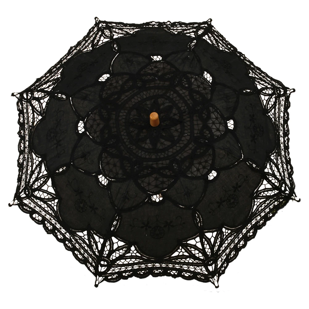 Викторианский зонтик кружевной свадебный невесты черный 38x64 см|umbrella black|umbrella