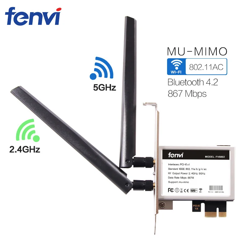 Беспроводной настольный адаптер Fenvi PCI E WiFi переменного тока 867 Мбит/с 802 11 карта