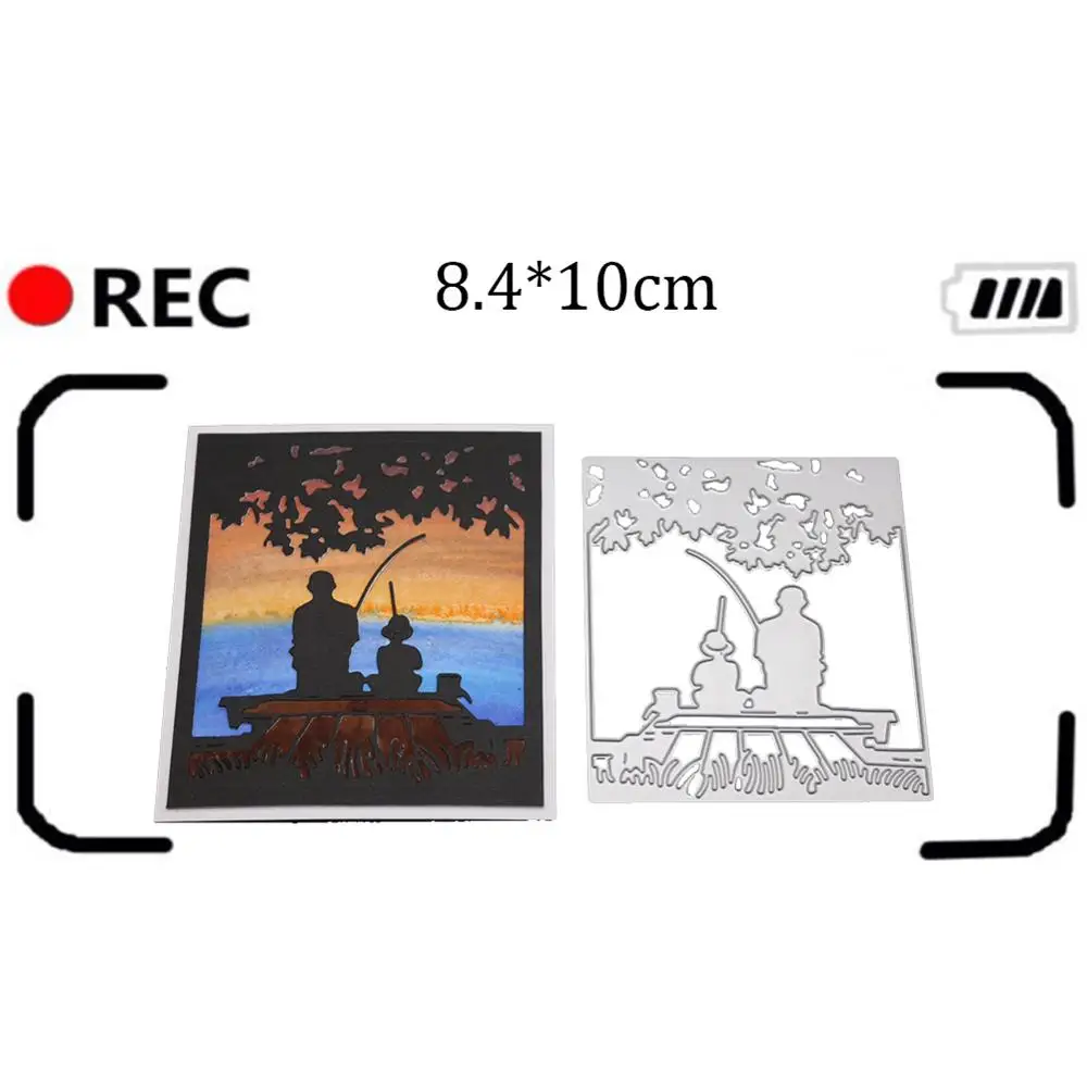 

Adults fishing with children metal cutting dies background New 2019 Christmas stamps and dies for card craft scrapbooking