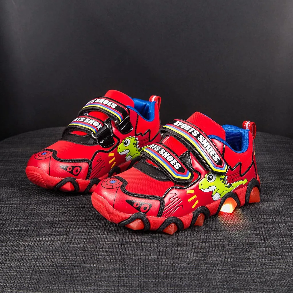 

Fashion kids shoes Children Boys Girls Cartoon Dinosaur Paw LED Luminous Sport Shoes Sneakers #XTN