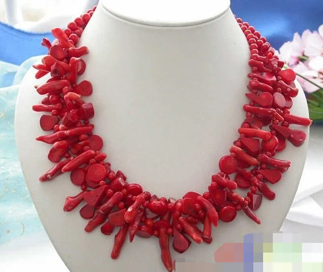 

1064 4row 18" bead taper branch red coral NECKLACE
