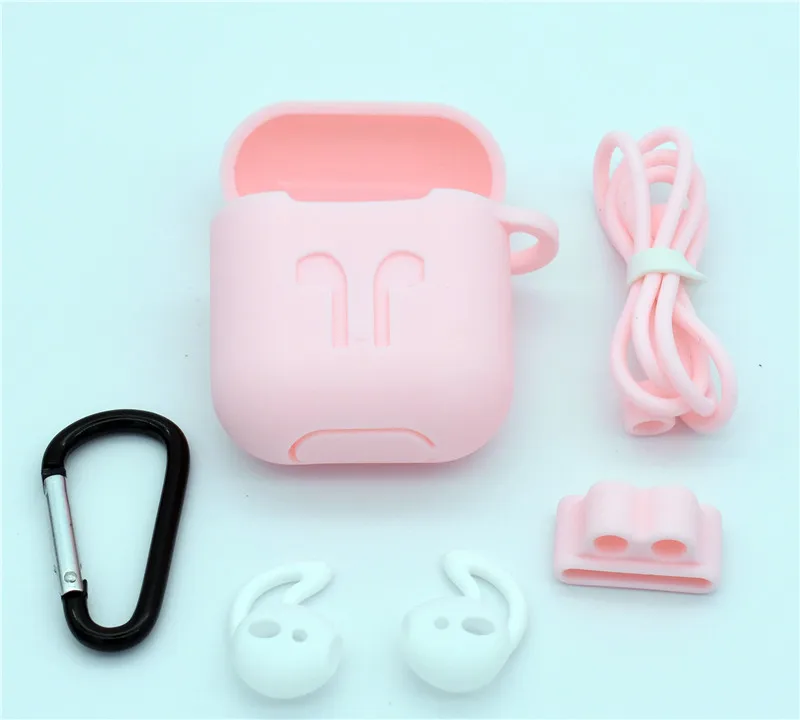 5 шт./компл. силиконовые беспроводные Bluetooth наушники чехол для переноски 1 2 Apple наушники-вкладыши TWS с вкладыши Наушники Аксессуары Защитная крышка - Цвет: pink Set