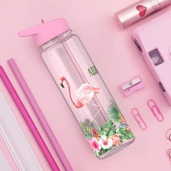 Bpa Free 750ml 100%Tritan Sports Outdoor Straw Water Bottle With Flamingos Printing My Drink Juice Handle The Unicorn Kettle 1