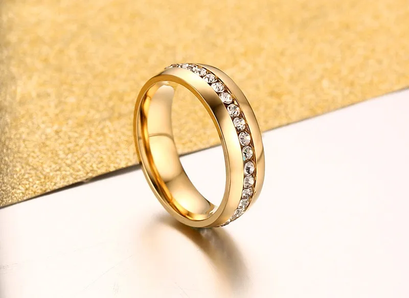 Modyle 2019 New Fashion One Row Crystal Rings for Women Gold /Silver Color Stainless Steel Wedding Jewelry