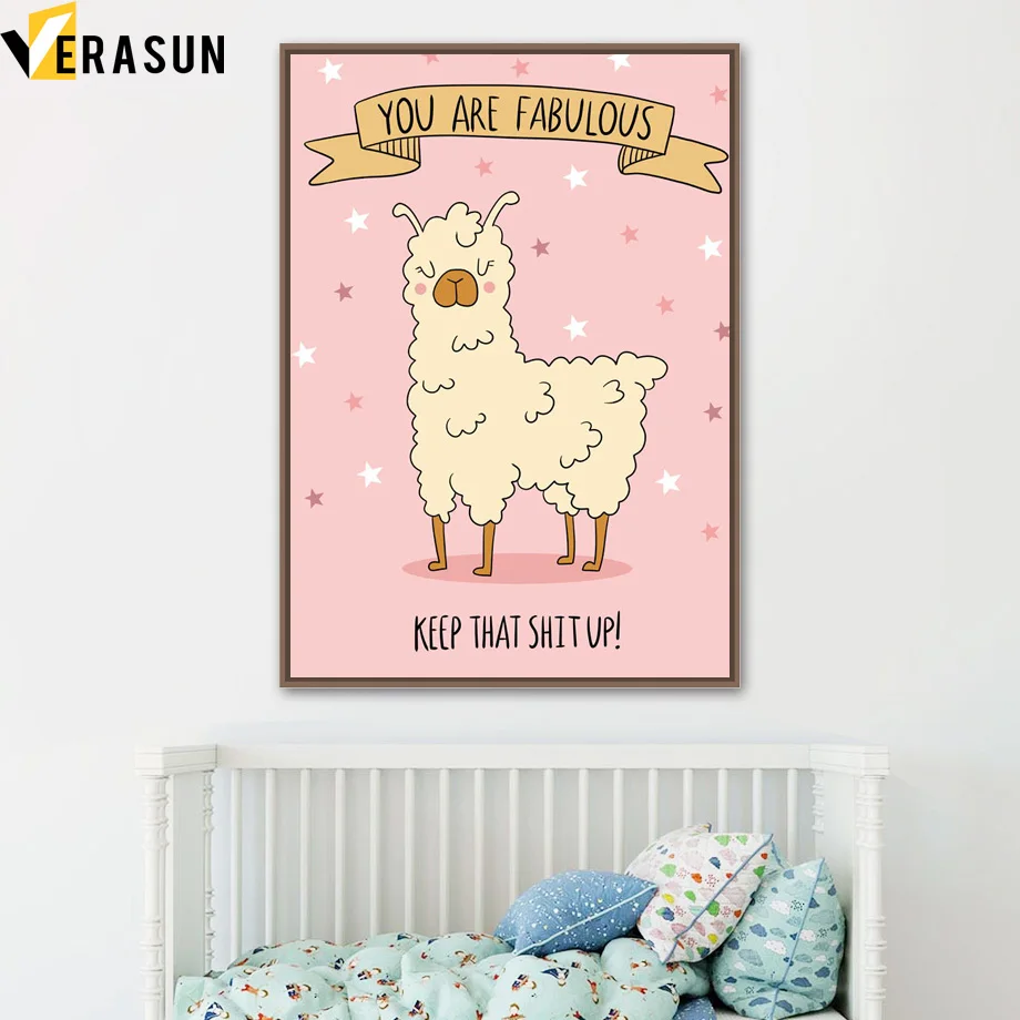 Cartoon Cute Llama Wall Art Canvas Posters And Prints