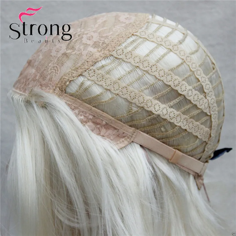 E-233 #614 new fashion sexy no bangs skin top 26 white blonde long wavy synthetic full wig (8)
