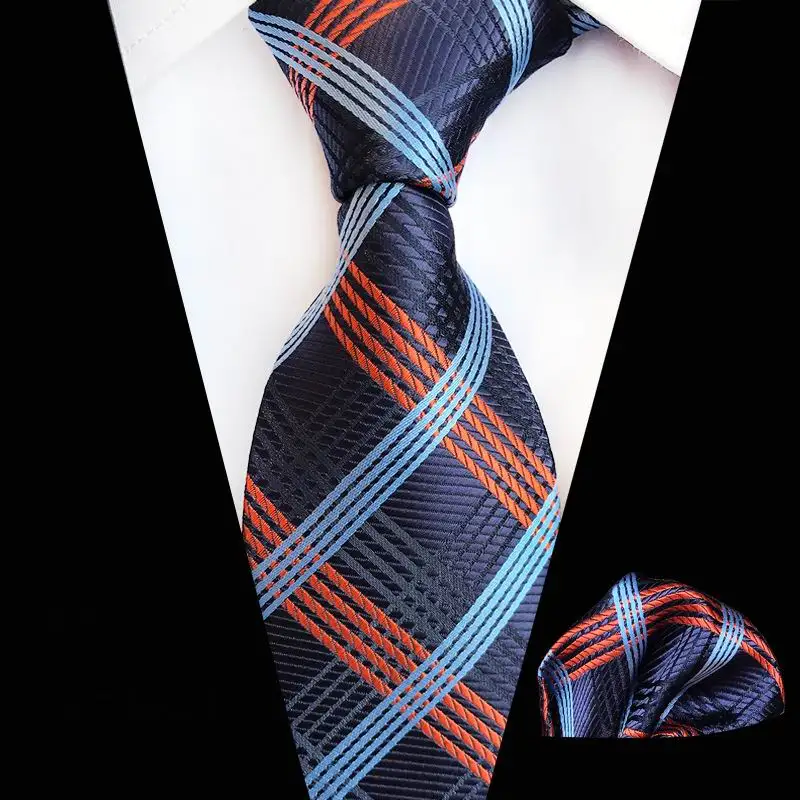SKng клетчатый темно-синий шелк галстук ЖАККАРДОВЫЙ тканый галстук с ярким узором платок Gravata набор Карманный квадратный мужской галстук костюм деловой