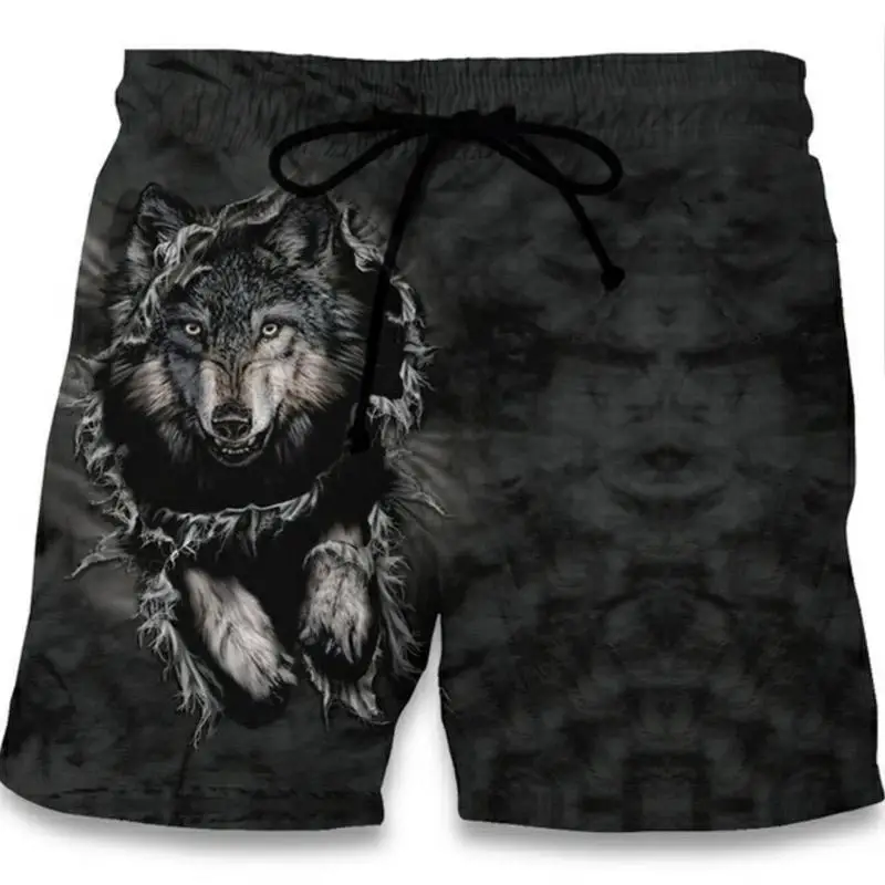 

Summer Mens Beach Shorts Wolf 3D Print Fashion Mens Boardshorts Beach Pants