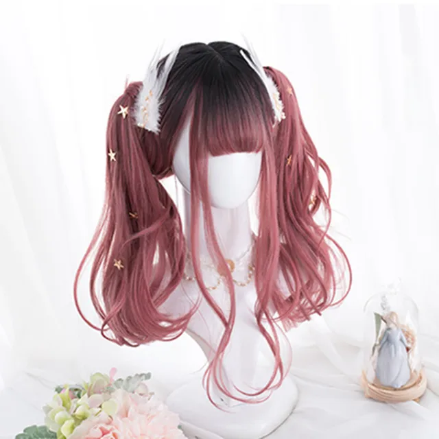 Lolita Black Mixed Pink Ombre Natural Wavy Wig