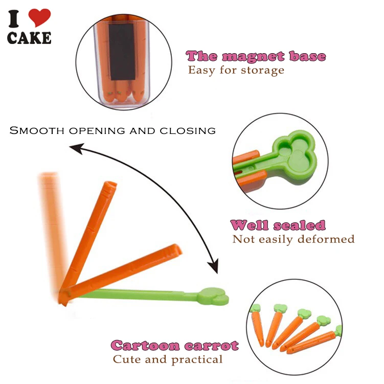 6 шт. мультяшный мешок моркови Клип Зажимы для пакетов еды Портативные Кухонные зажимы для хранения продуктов питания зажимы для хранения уплотненные зажимы для сумок кухонный герметик зажим