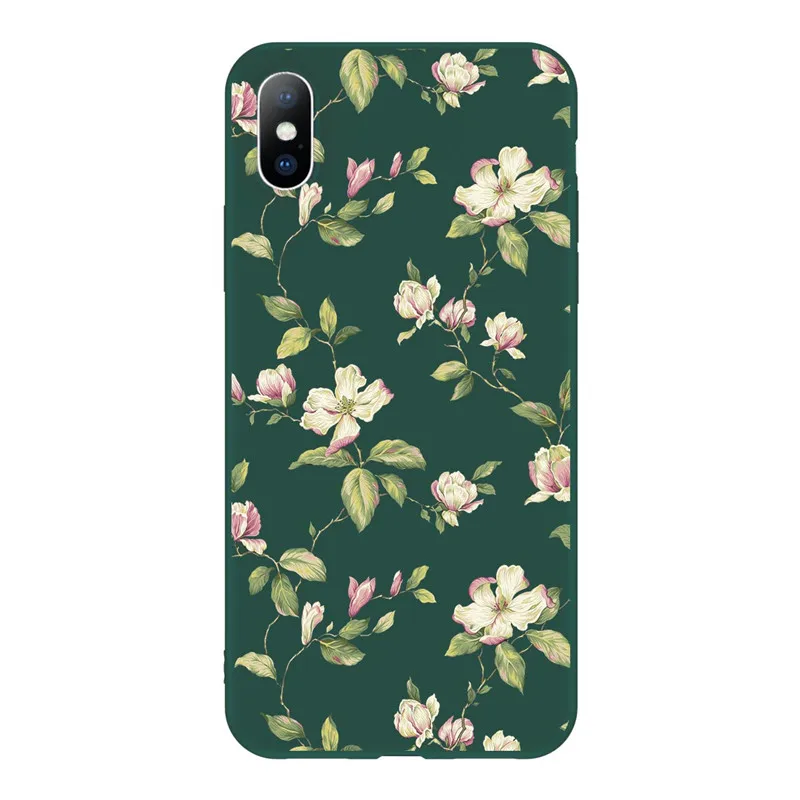 Lovebay чехол для телефона для iPhone 11, 6, 6 s, 7, 8 Plus, X, XR, XS, 11Pro, Max, 5, 5S, милый цветок розы, мягкий ТПУ чехол для iPhone X - Цвет: Dark Green