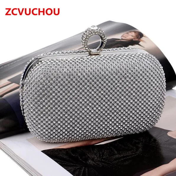 Rhinestones women clutch bags diamonds finger ring ladies vintage