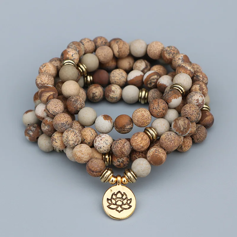 EDOTHALIA, классические 108 бусины, натуральный камень, мала-йога, браслеты для женщин, мужчин, подарок для влюбленных, 8 мм, матовое изображение, камень, браслет из бисера