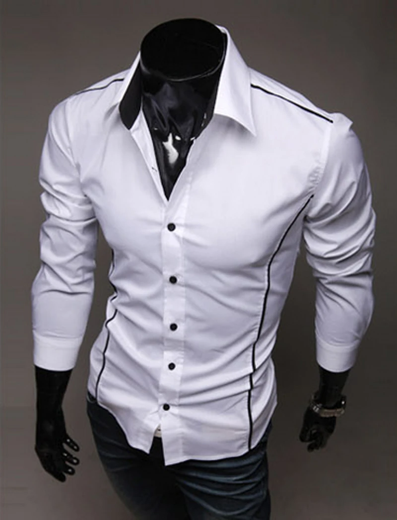 Модная Новая мужская рубашка с длинным рукавом, стильная повседневная рубашка, однотонная роскошная классическая мужская рубашка W3