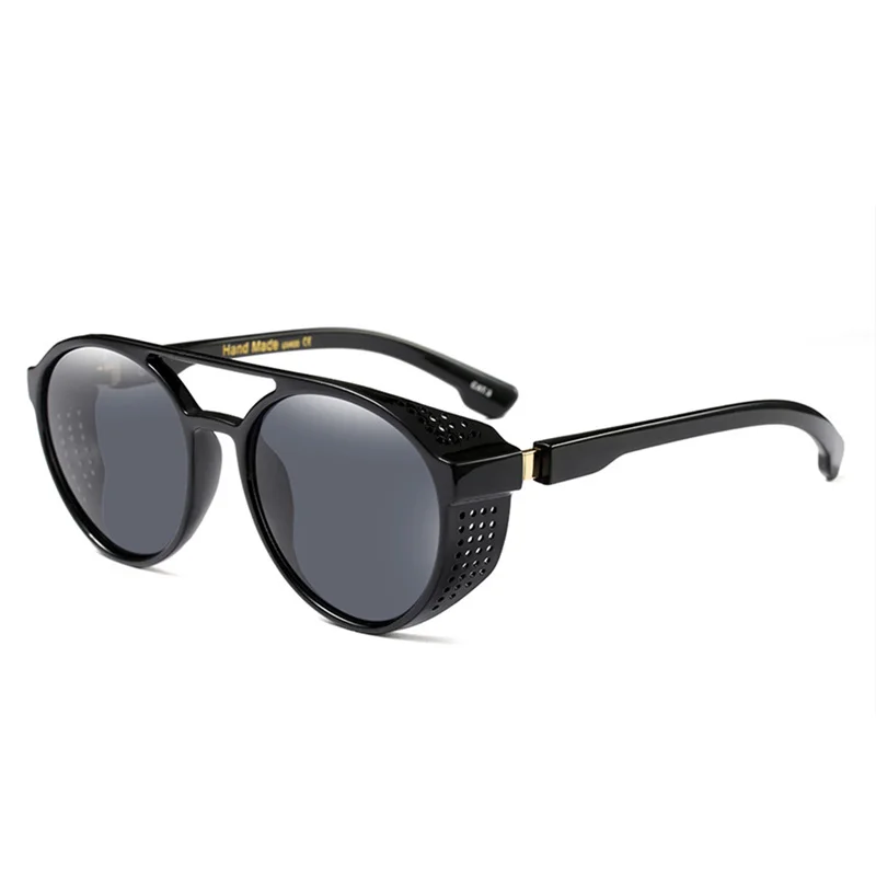 UVLAIK, Ретро стиль, стимпанк, солнцезащитные очки, мужские очки, круглые, солнцезащитные очки для женщин, фирменный дизайн, двухлучевые очки, зеркальные оттенки для женщин - Цвет линз: Черный