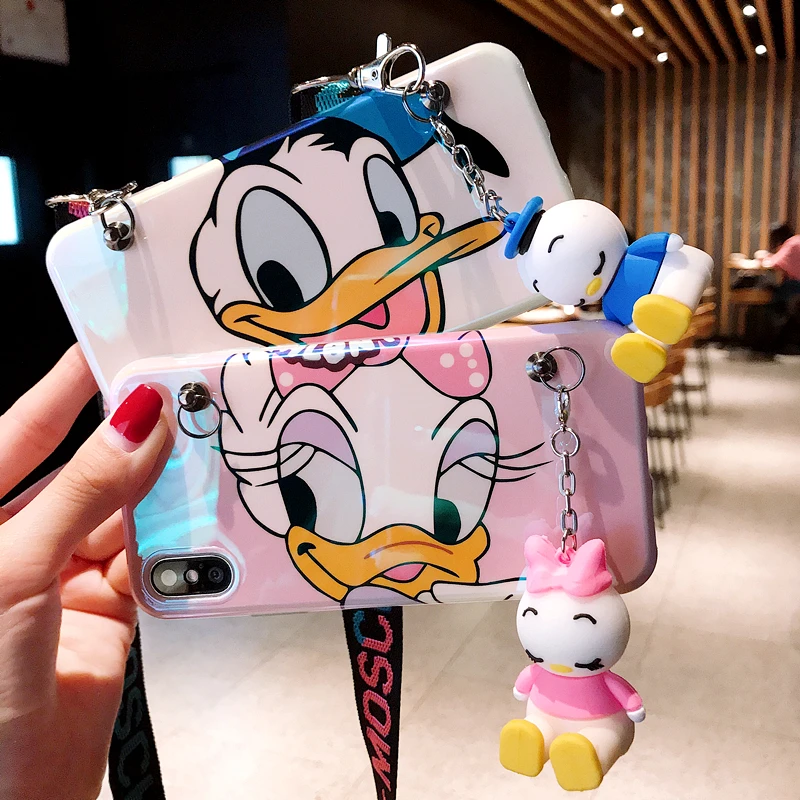 

For iphone XS max Daisy Donald Stitch Case, Cute Soft cover For iphone 8plus 8 X XR 6s 6sp 7 7P Cartoon Shell case + tpu +strap