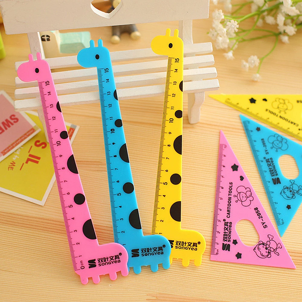 

4pcs/set Student Ruler Set Creative Practical Children's Stationery Random Color Cute Giraffe Ruler Set free shipping