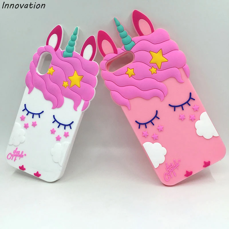 

Cartoon 3D Unicorn Phone Case For iPhone 8 7 6 6S Plus Back Cover Cute Horse Ears Soft Silicone Cases For iPhone 5S SE 2020 2022