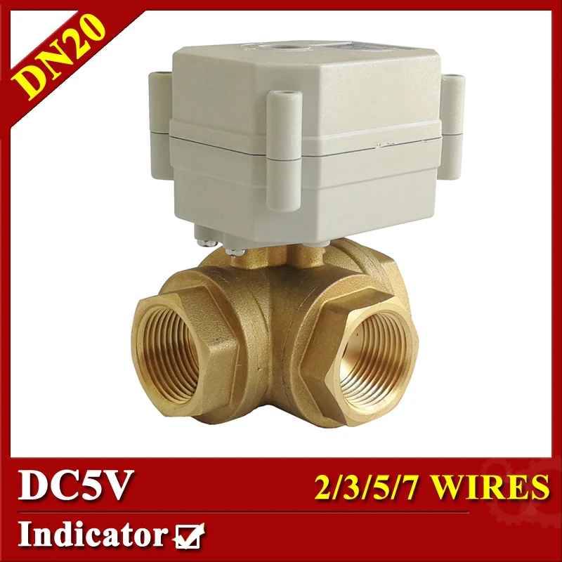 

TF20-BH3-C 3 Way 3/4'' Electric Ball Valve DC5V 2/3/5/7 Wires 3 Way Horizontal Type Motorized Valve Metal Gear For Water Heating