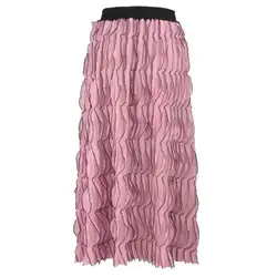Корейский стиль Винтаж уличная летние тонкие однотонные Высокая талия эластичный талия черный длинные юбки для женщин розовый
