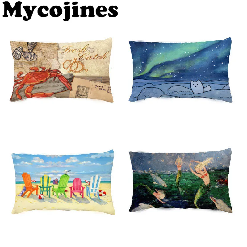 

New Variety 30x50cm White Cushion Cover Crab Lobster Letter Chair Beach Starfish Shell Rabbit Bedroom Sofa Decorat Pillow Cases