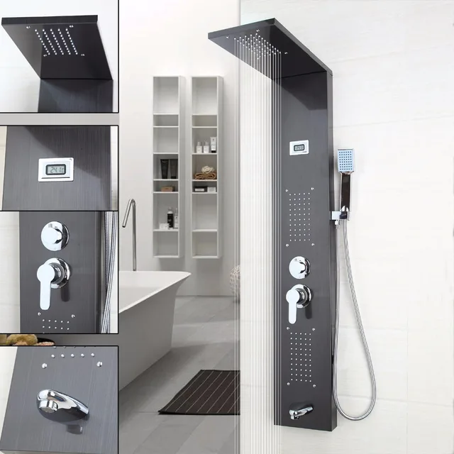 Nickel foncé brosse colonne de douche mural douche à main baignoire bec – Image 2