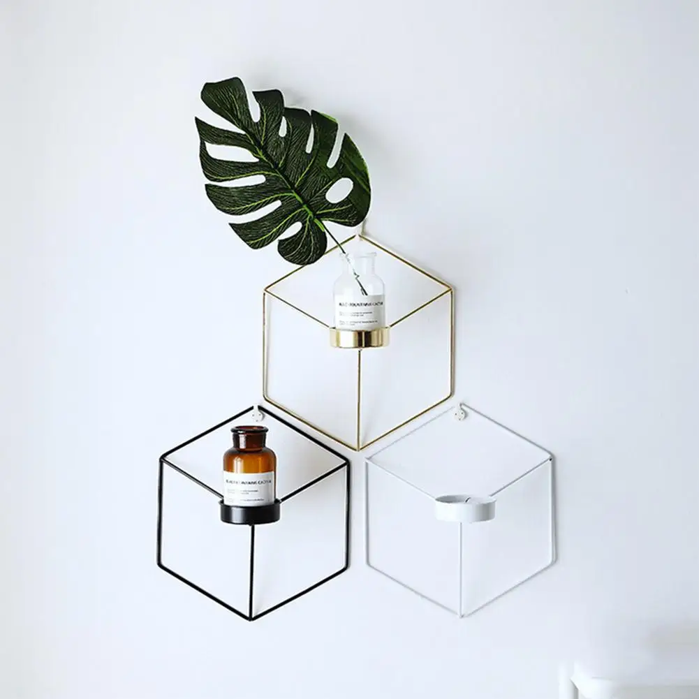 Hexagon Iron Wall Mounted Vase Simple Stereo Iron Puzzle Wall Decoration Planter Flower Arranger
