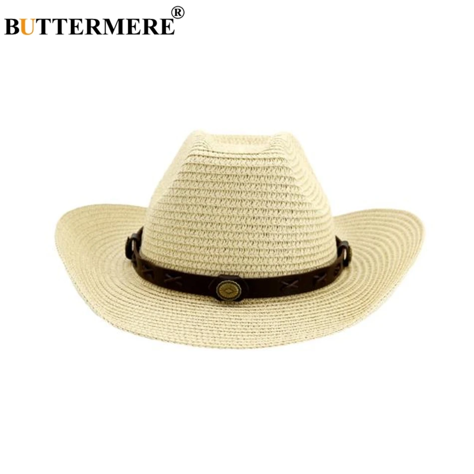 BUTTERMERE Hat Cowboy Mens Panama Hat Summer Beach Straw Hat Black Women Casual Hat New Arrival Cowboy Cap