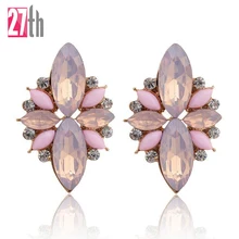 Opal Stone Stud Earrings 2015 New Elegant Crystal Earrings For Women Trendy Gold Plated Women Earrings