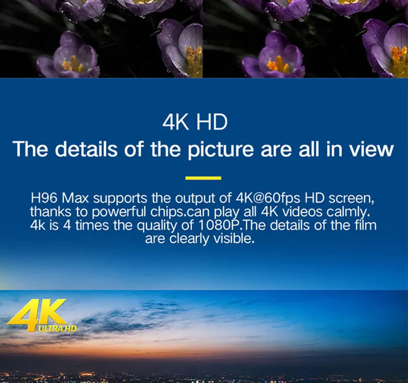 Android TV box H96 MAX plus Android 9,0 оперативная память 4 Гб rom 32 Гб Поддержка двухъядерный процессор Wi-Fi 4 K H.265 USB3.0 Youtube google play Декодер каналов кабельного телевидения h96max