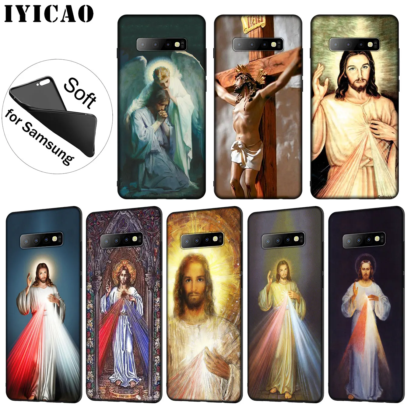 

IYICAO Divine Mercy Jesus Cross Soft Silicone Phone Case for Samsung Galaxy S10 S9 S8 Plus S6 S7 Edge S10e E TPU Black Cover