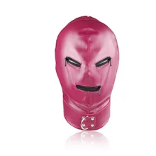 Pu розовый цвет съемный кожаный Связывание полное покрытие головы маска Zip эротические Copstumes аксессуары Sexy маска-фетиш для дам